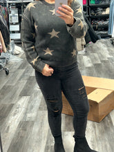 MINERAL WASH STAR PRINT RIB KNIT SWEATER - BLACK OR BLUE.