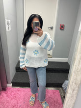 Crochet Boat Neck Sweater Knit Top - Light Blue