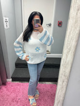 Crochet Boat Neck Sweater Knit Top - Light Blue