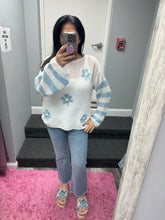 Crochet Boat Neck Sweater Knit Top - Light Blue