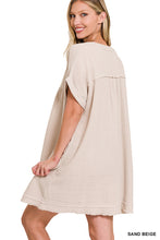 GAUZE ROLLED SHORT SLEEVE RAW EDGE V-NECK DRESS - ASSORTED COLORS