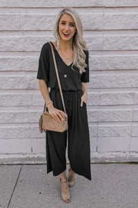 SHORT SLEEVE JERSEY JUMPSUIT - BLACK OR FUCHSIA