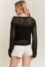 FRONT TIE CROCHET CARDIGAN - BLACK