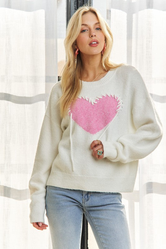 HEART PATTERN SWEATER TOP - IVORY