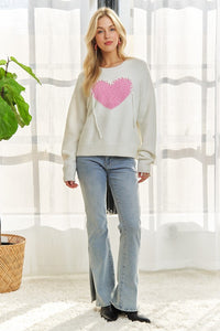 HEART PATTERN SWEATER TOP - IVORY