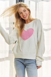 HEART PATTERN SWEATER TOP - IVORY