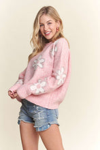 LUREX EDGE FLOWER COMFY SWEATER TOP - PINK