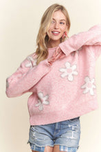 LUREX EDGE FLOWER COMFY SWEATER TOP - PINK