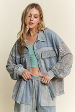 Mineral Washed Lace color block Shacket Jacket - Silver Grey