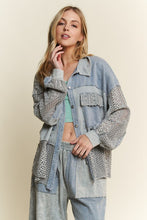 Mineral Washed Lace color block Shacket Jacket - Silver Grey