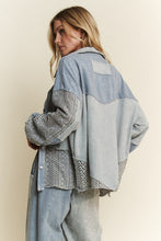 Mineral Washed Lace color block Shacket Jacket - Silver Grey