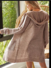 OPEN FRONT HOODIE SWEATER CARDIGAN WITH FRONT PATCH POCKET - LIGHT GREY OR CHARCOAL