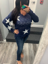 STAR PRINTED KNIT DISTRESSED DETAILED LIGHTWEIGHT SWEATER - ASSORTED COLORS