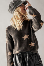 MINERAL WASH STAR PRINT RIB KNIT SWEATER - BLACK OR BLUE.