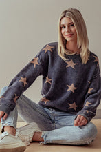 MINERAL WASH STAR PRINT RIB KNIT SWEATER - BLACK OR BLUE.