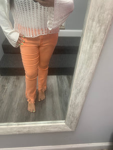 VENTI6 FRINGE HEM LIGHT FLARE PANTS - MINERAL ORANGE