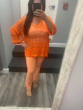 VENTI6 CROCHET DROP SHOULDER 3/4 SLV HIGH LOW SHIRT - ORANGE