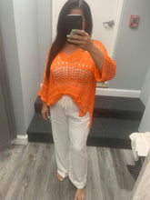 VENTI6 CROCHET DROP SHOULDER 3/4 SLV HIGH LOW SHIRT - ORANGE