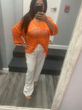 VENTI6 CROCHET DROP SHOULDER 3/4 SLV HIGH LOW SHIRT - ORANGE