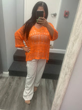 VENTI6 CROCHET DROP SHOULDER 3/4 SLV HIGH LOW SHIRT - ORANGE