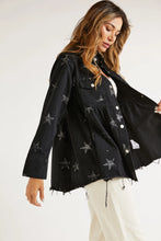 Star Print Waist Shirring Jean Shirts Shacket - Black or Olive