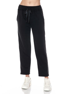 ARIELLA STRAIGHT LEG PANT W/ PLEATHER DETAIL IN SCUBA - BLACK