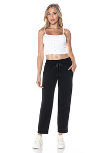 ARIELLA STRAIGHT LEG PANT W/ PLEATHER DETAIL IN SCUBA - BLACK