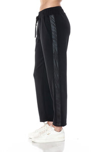 ARIELLA STRAIGHT LEG PANT W/ PLEATHER DETAIL IN SCUBA - BLACK