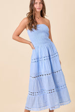 Tube Smocking Midi Lace Border Dress - White or Blue