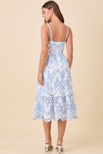 Strap Midi Dress With Eyelet Fabric Detail - Light Blue