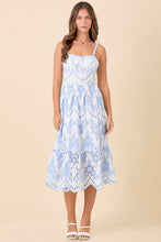 Strap Midi Dress With Eyelet Fabric Detail - Light Blue