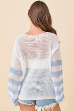 Crochet Boat Neck Sweater Knit Top - Light Blue