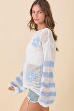 Crochet Boat Neck Sweater Knit Top - Light Blue