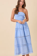 Tube Smocking Midi Lace Border Dress - White or Blue