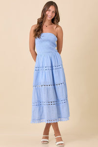 Tube Smocking Midi Lace Border Dress - White or Blue