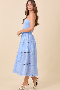 Tube Smocking Midi Lace Border Dress - White or Blue