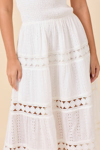 Tube Smocking Midi Lace Border Dress - White or Blue