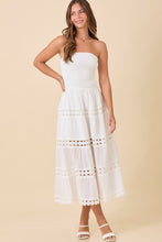 Tube Smocking Midi Lace Border Dress - White or Blue