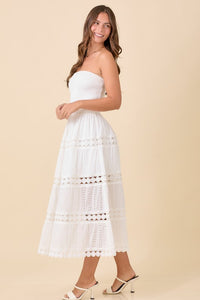 Tube Smocking Midi Lace Border Dress - White or Blue