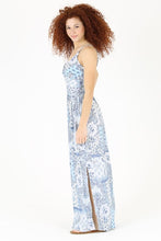 KEYHOLE MAXI DRESS - BLUE-WHITE