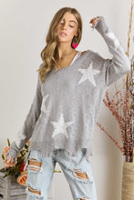 STAR PRINTED KNIT DISTRESSED DETAILED LIGHTWEIGHT SWEATER - ASSORTED COLORS