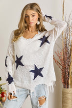 STAR PRINTED KNIT DISTRESSED DETAILED LIGHTWEIGHT SWEATER - ASSORTED COLORS