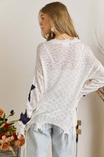 STAR PRINTED KNIT DISTRESSED DETAILED LIGHTWEIGHT SWEATER - ASSORTED COLORS