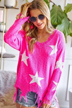 STAR PRINTED KNIT DISTRESSED DETAILED LIGHTWEIGHT SWEATER - ASSORTED COLORS