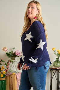 PLUS SIZE STAR KNIT SWEATER - ASSORTED COLORS