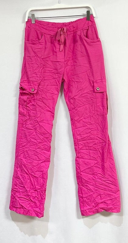 VENTI6 CARGO CRINKLE PANT W/ DRAWSTRING - FUCHSIA