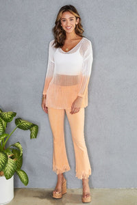 VENTI6 FRINGE HEM LIGHT FLARE PANTS - MINERAL ORANGE