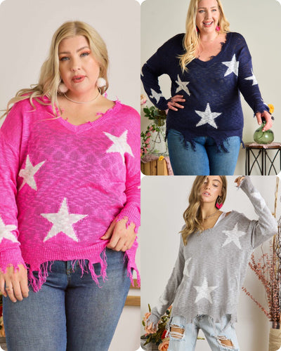 PLUS SIZE STAR KNIT SWEATER - ASSORTED COLORS