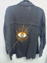 Gauze Button Down Shirt With Sequin Evil Eye Détail on Back - Assorted Colors
