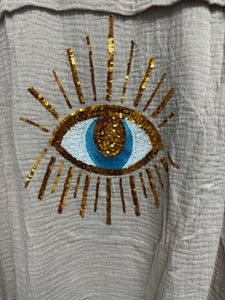 Gauze Button Down Shirt With Sequin Evil Eye Détail on Back - Assorted Colors